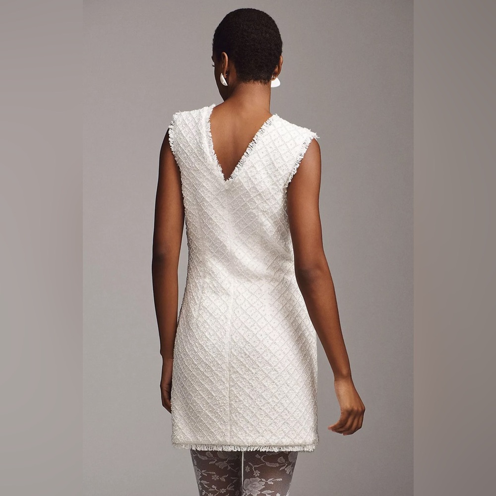 BHLDN Anthropologie Sleeveless Tweed Dress Pearl Embellished Fringed Trim NWOT - Picture 2 of 11